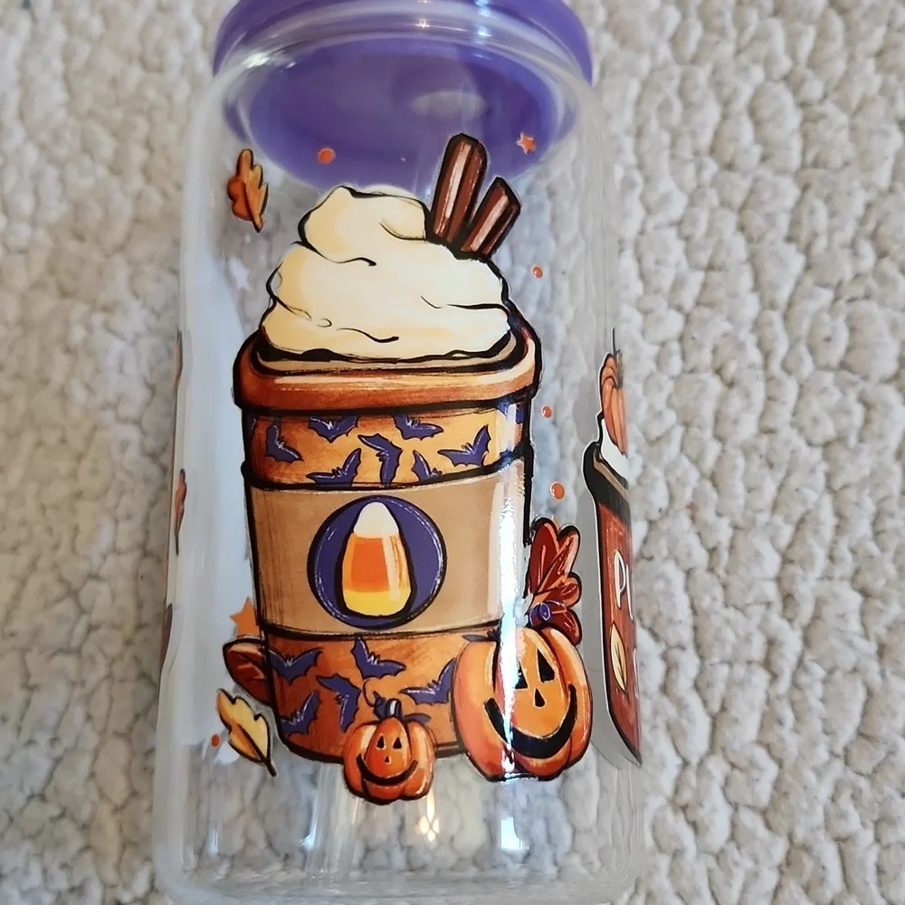NWOT Halloween Fall Pumpkin Spice Glass Tumbler